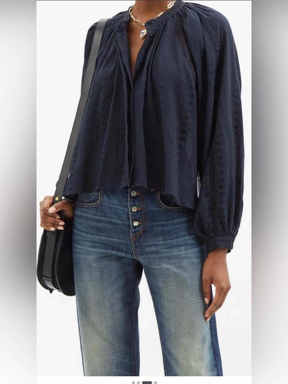 Isabel Marant Etoile Janelle eyelet and crochet detailed long sleeve black top
